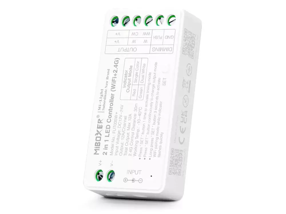 Rendeld meg most MiLight 2 az 1-ben Wi-FI DIMMER/CCT LED zóna vezérlő FUT035W+ DC12-24V - 12A