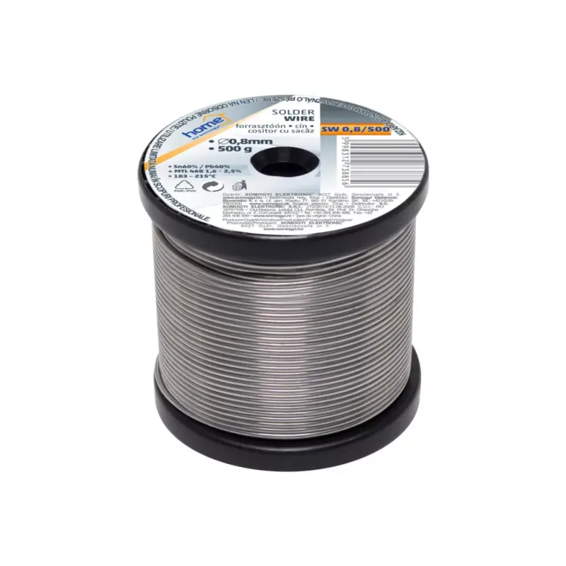Home SW 0,8/500 forrasztóón, 0,8mm, 500g, európai gyártótól származó kiváló minőségű forrasztóón, összetétel: SN/PB: 60/40%, gyanta: 2,0%, SW_0_8_500 Expressz szállítás