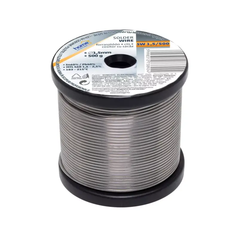 Home SW 1,5/500 forrasztóón, 1,5mm, 500g, európai gyártótól származó kiváló minőségű forrasztóón, összetétel: SN/PB: 60/40%, gyanta: 2,0%, SW_1_5_500 Végkiárusítás