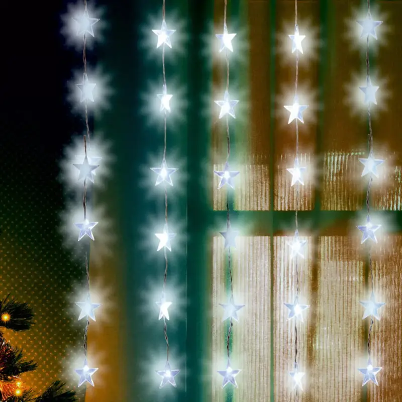 Home KAF 48L LED-es csillag fényfüggöny, 1,5x1 m / 48 db hidegfehér LED csillag figurákban, átlátszó vezeték, hálózati adapter, beltéri kivitel, KAF_48L Utolsó esély