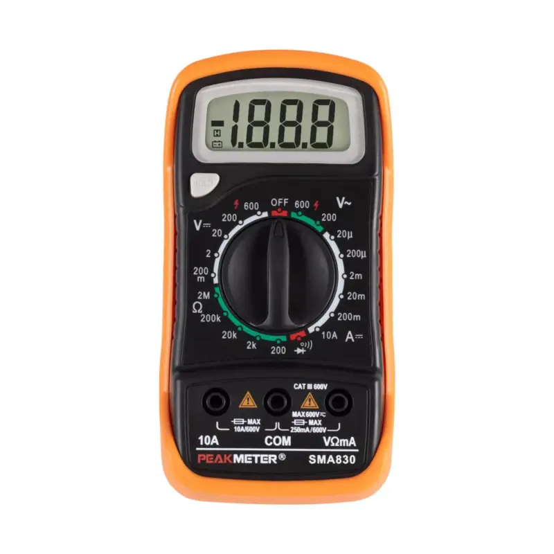 Olcsóbb Home SMA 830 digitális multiméter, gyenfeszültség, váltófeszültség, egyenáram, ellenállás mérése, tartozékok: mérőzsinór, SMA_830