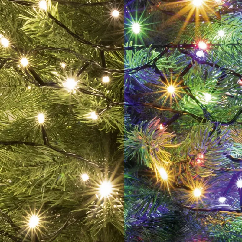 Home LED 205/WW/M LED-es DUAL COLOR fényfüzér, 14 m / 200 db melegfehér és színes LED, zöld vezeték, 5 fényprogram, hálózati adapter, kül- és beltéri kivitel, LED_205_WW_M Exkluzív ajánlat