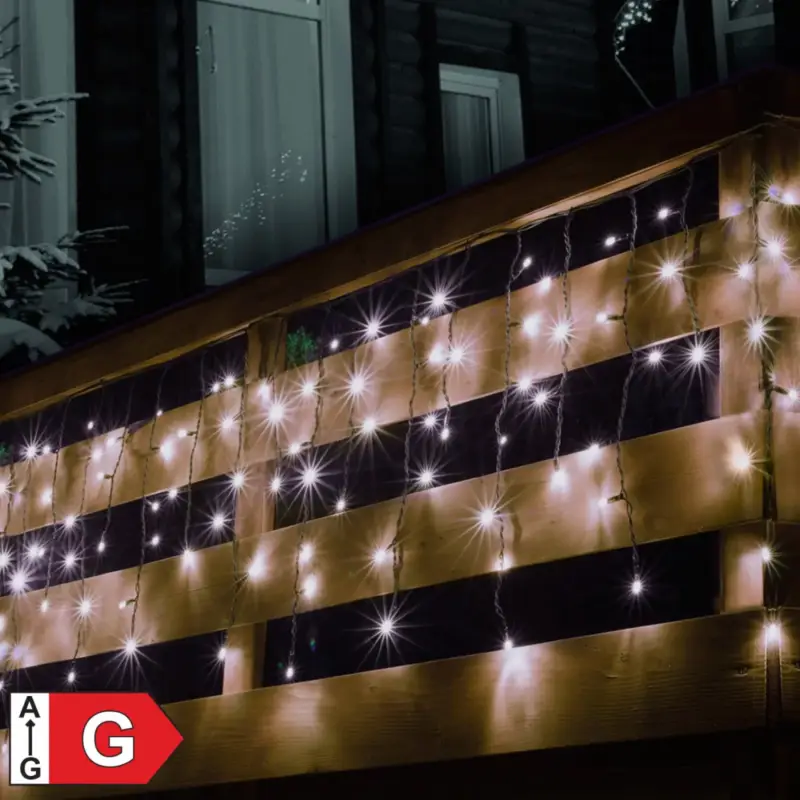 Home KSF 200/WH LED-es fényfüggöny, 4 m / 200 db hidegfehér LED, állófényű, fekete vezeték, sorolható, kül- és beltéri kivitel, KSF_200_WH Kiárusítás