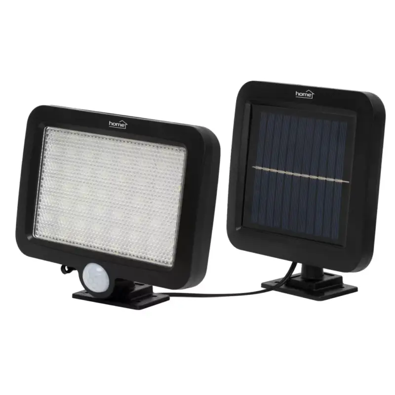 Végkiárusítás Home FLP250SOLAR napelemes LED reflektor, 250 lm, PIR mozgásérzékelő, 120° 5m, 56 db hidegfehér SMD LED, energiatakarékos, műanyag, IP44, FLP250SOLAR