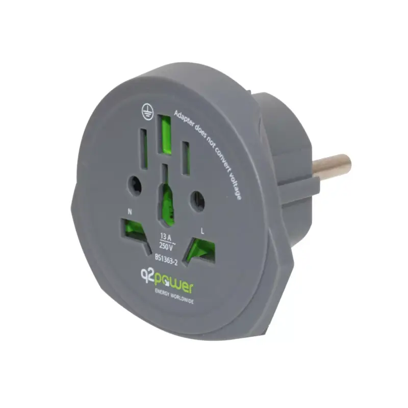 Expressz szállítás Q2POWER 1.100100-TH utazóadapter, World to Europe, bemeneti feszültség: 100-250 V, 16 A, teljesítmény: 100V-1600W/250V-4000W