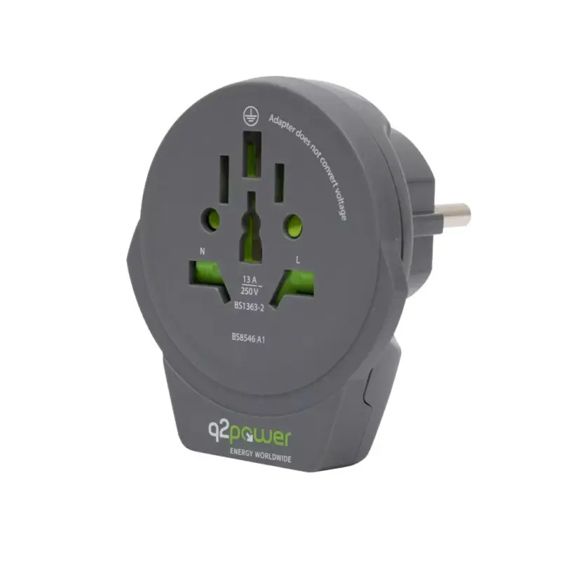 q2power 1.100110-TH utazóadapter, World to Europe USB, USB 5V 2.4A, max. 16 A, 250 V - 4000 W teljesítmény Akciós ár