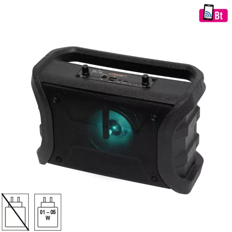 Szuper ajánlat SAL BTWORKY munka és szabadidő hangszóró, 8 W, FM rádió, BT TWS, USB/microSD, AUX, RGB LED, USB-C töltőkábel, ~20 h üzemidő