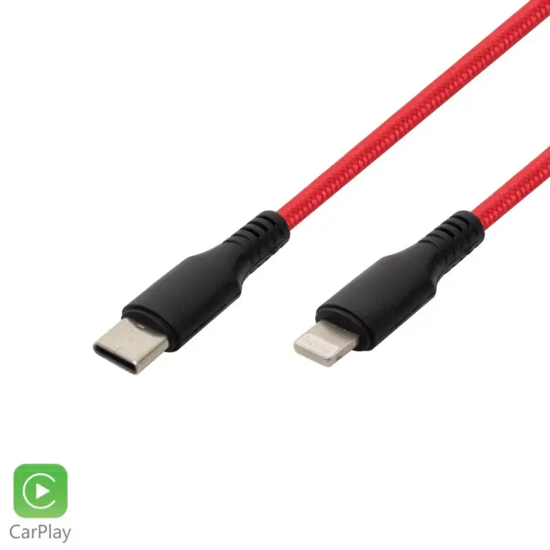 Outlet Home USBCL1 töltőkábel, USB-C / Lightning, 1 méter, szövött, piros
