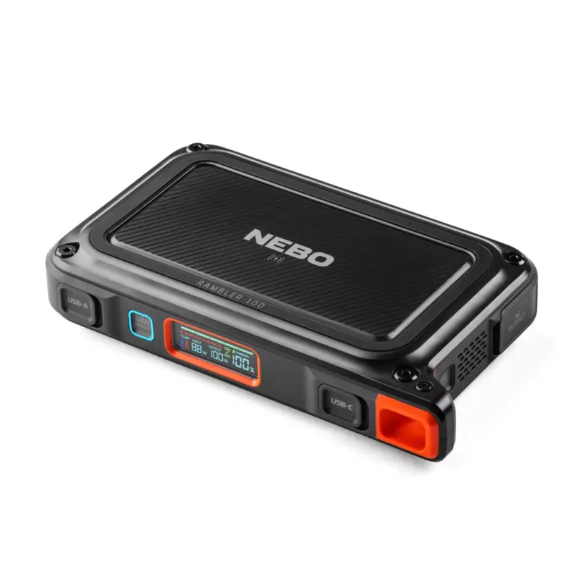 NEBO NEB-PST-0004-G Rambler PS100, PowerBank, 95,9 Wh, 2x USB-A (2,4 A), 1x USB-C PD (45W), szolárpanel kompatibilis, 385 lm lámpa Kihagyhatatlan ajánlat