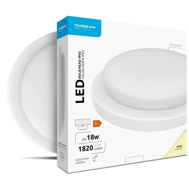 Azonnal elérhető Modee LED Bulkhead Kerek 18W 4000K (D195x35mm) IP65 (1820 lumen) fehér ERP