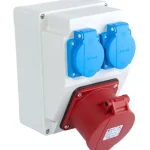 TP Electric Szerelt ipari doboz 120×170mm IP44 3 fázisú (75x75) aljzat 5x16A 1db+1 fázisú kék aljzat 2 db 3317-200-5000H Alacsony ár