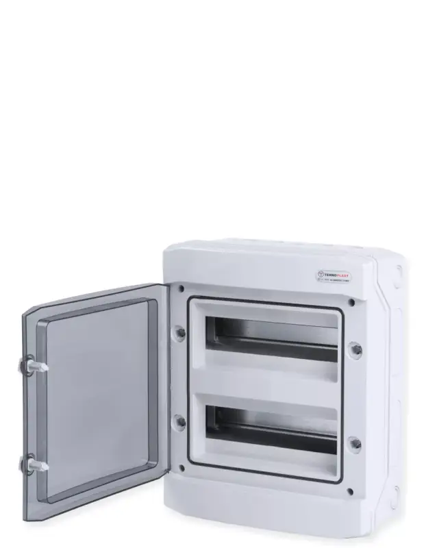 Kiárusítás Tehnoplast Falon kívüli kiselosztó doboz, D sorozat, 24 modulos,átlátszó ajtó, 2 soros, 319x383x142 mm, IP65 THP-N24D