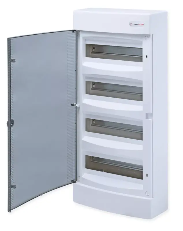 Különleges ajánlat Tehnoplast Falon kívüli kiselosztó doboz, C sorozat, 48 modulos, átlátszó ajtó, 4 soros, 287x653x112 mm,IP40 THP-N48C