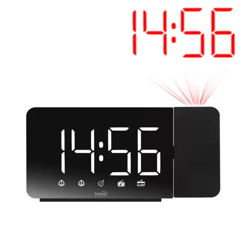 Home LTCRP03 rádiós LED ébresztőóra projektorral, változtatható fényerő, körbe forgatható vetítési pozíció, két ébresztési idő, FM rádió, bip-bip vagy rádiós ébresztés Biztonságos vásárlás