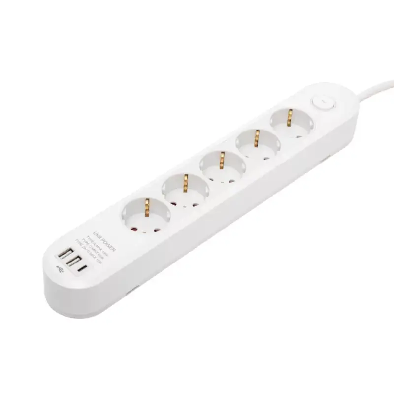 Ne maradj le HOME NV5K3USBC hálózati elosztó, 3 m, H05VV-F 3G1,5 mm2 kábel, 5 védőérintkezős aljzat, USB töltőaljzat, max. 3680W, kétpólusú kapcsoló, beltéri kivitel