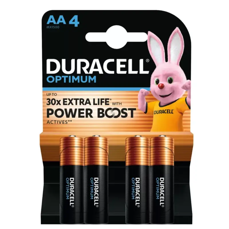 Exkluzív ajánlat Duracell OPTIMUM LR6 10PP110049 AA alkáli elem, 1,5 V feszültség, kiemelkedő teljesítmény, 4db/bliszter