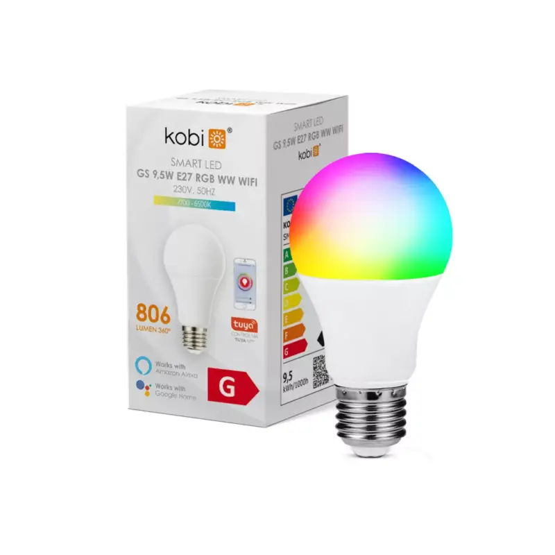 Akció E27 LED-fényforrás, 10 W, WiFi, RGB, Meleg fehérK 806lm, KOBI-001193 KOBI