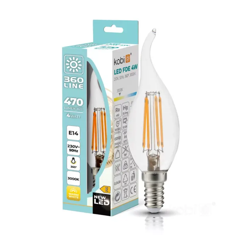 Akció E14 LED-fényforrás, 4 W, filament, Meleg fehér WW 3000K 470lm, KOBI-001134 SpectrumLED