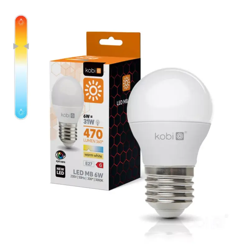 E27 LED-fényforrás, 6 W, Meleg fehér WW 3000K 470lm, KOBI-001337 KOBI Akciós ár