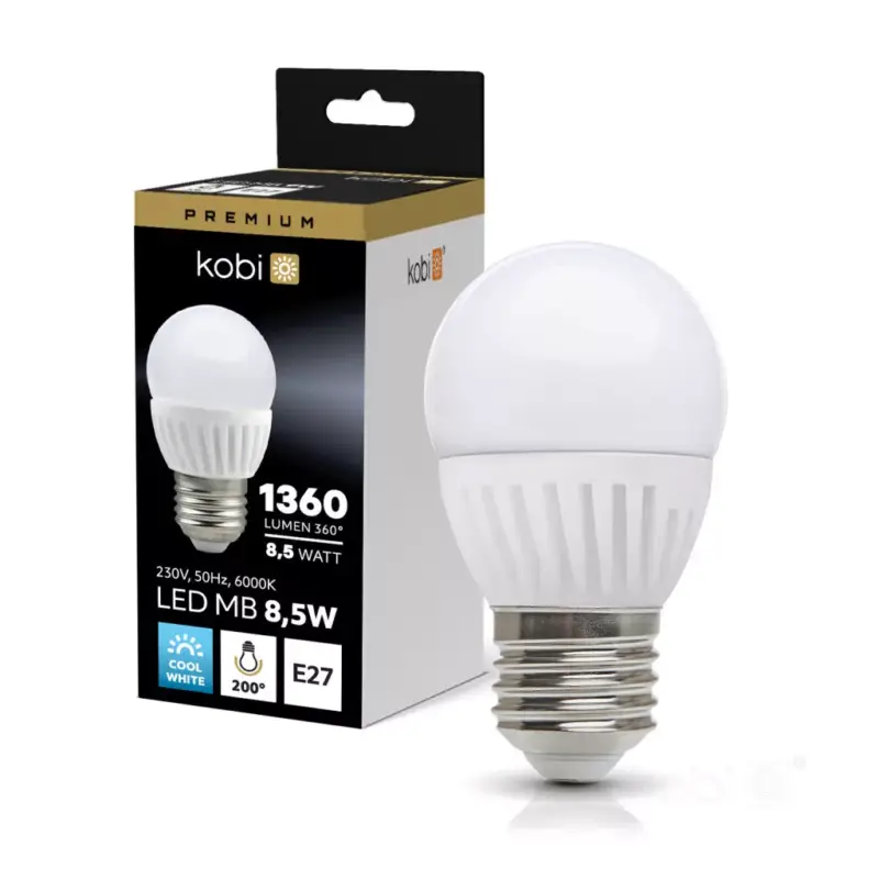 E27 LED-fényforrás, 8.5 W, Hideg fehér CW 6000K 1360lm, KOBI-004463 KOBI Legjobb ár