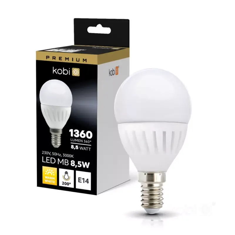 E14 LED-fényforrás, 8.5 W, Meleg fehér WW 3000K 1360lm, KOBI-004455 KOBI Korlátozott ajánlat