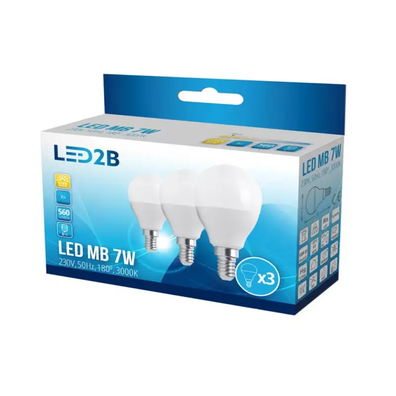 Legnépszerűbb E14 LED-fényforrás, 7 W, Meleg fehér, 3-as kiszerelés WW K lm, KOBI-001287 KOBI