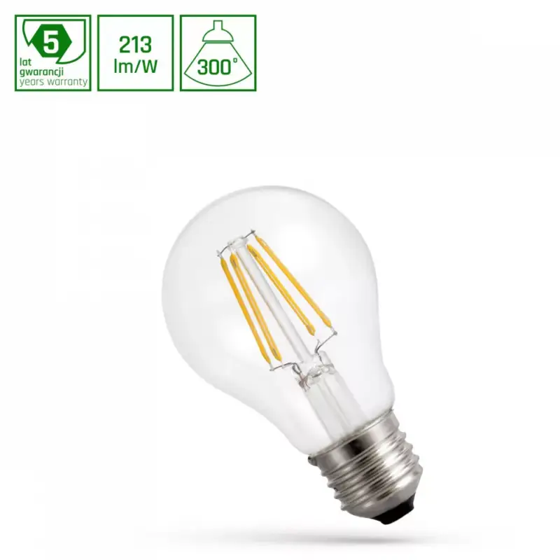E27 LED-fényforrás, 6,8 W, filament, Hideg fehér, 5 év garancia CW 6000K 1450lm, WOJ14665 SpectrumLED Akciós ár