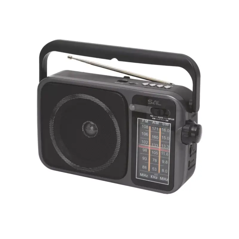 Utolsó esély SAL RPR10 hordozható rádió multimédia lejátszóval, vezeték nélküli Bluetooth hangszóró, 3-sávos rádió, MP3 lejátszás USB/microSD eszközről, tölthető