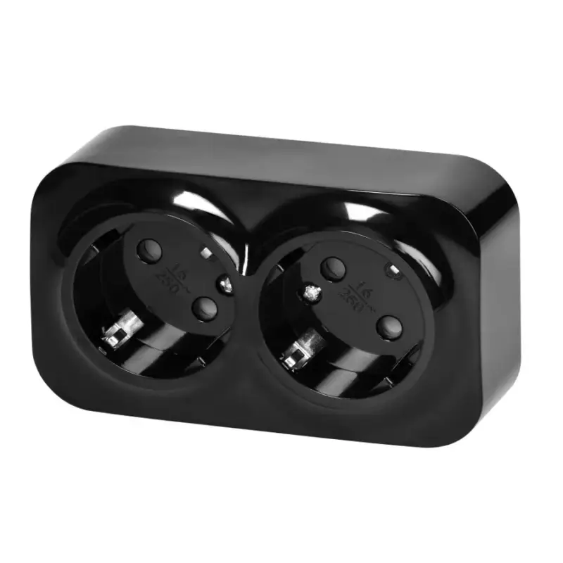 Végkiárusítás Orno Falon kívüli dupla dugalj, fekete, 2x(2P+F),16A, 230V, IP20 OR-OE-7206