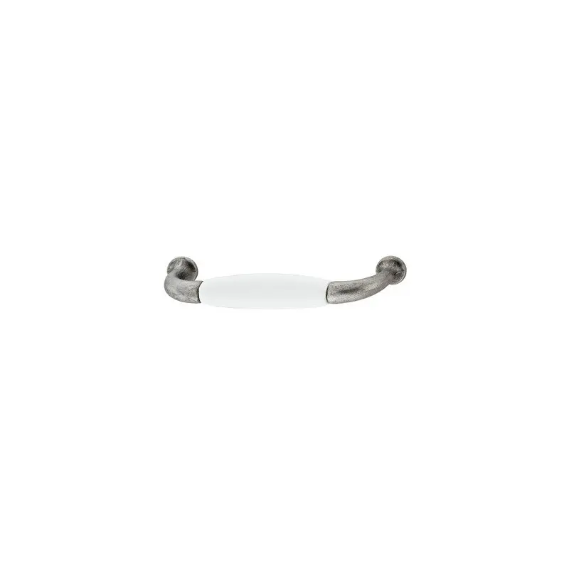 Outlet 155.02.110 fehér porcelán-antik ón bútorfogantyú 96mm